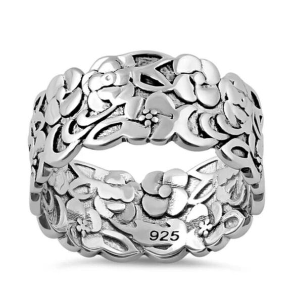 Sterling Silver Floral Band Ring New - Picture 2 of 4